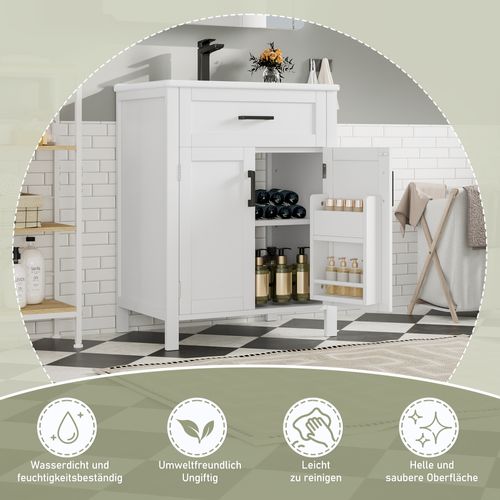 Meuble De Salle De Bain Blanc 60x46x84,8 Cm Avec Double Porte Et Vasque Céramique