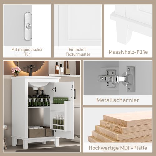 Meuble De Salle De Bain Blanc Compact 51x34x83 Cm Avec Vasque Céramique Intégrée