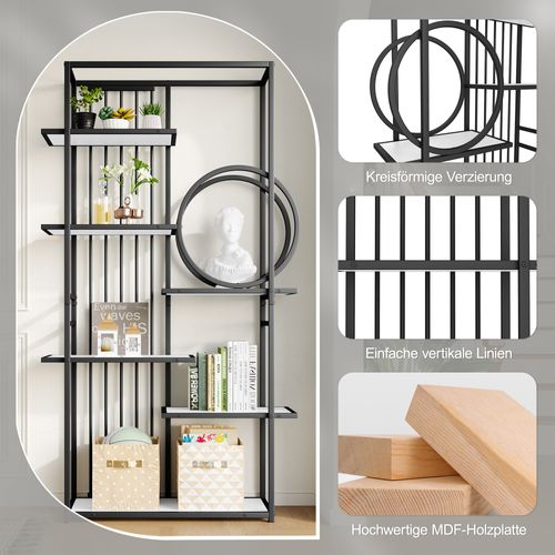 étagère Métallique Moderne 6 Niveaux En Acier Et Mdf, Design Géométrique Noir Et Blanc