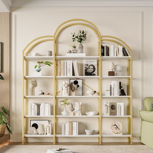 étagère Design Nuage à 5 Niveaux, Acier Doré Et Mdf Blanc, 170x26x190 Cm