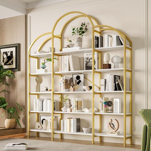étagère Design Nuage à 5 Niveaux, Acier Doré Et Mdf Blanc, 170x26x190 Cm