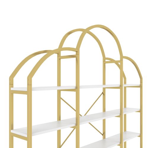 étagère Design Nuage à 5 Niveaux, Acier Doré Et Mdf Blanc, 170x26x190 Cm