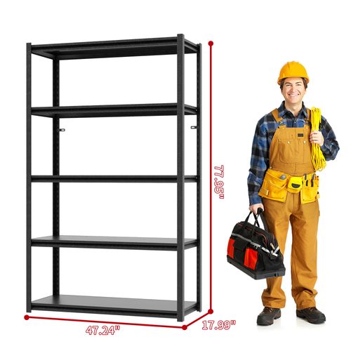 étagère Lourde En Métal 5 Niveaux, 650 Kg Capacité, Réglable, 198x120x45,7 Cm, Noir