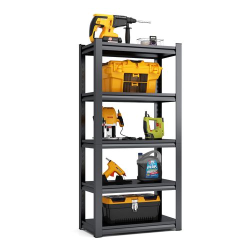étagère Lourde 5 Niveaux Réglable, Métal Noir 183x90x40 Cm, 650 Kg Capacité