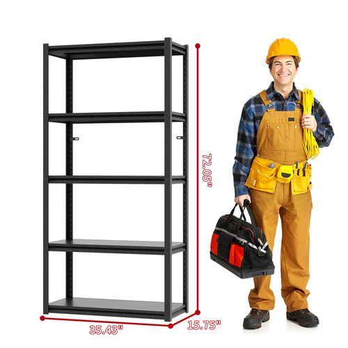 étagère Lourde 5 Niveaux Réglable, Métal Noir 183x90x40 Cm, 650 Kg Capacité