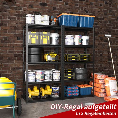 étagère Lourde 5 Niveaux Réglable, Métal Noir 183x90x40 Cm, 650 Kg Capacité