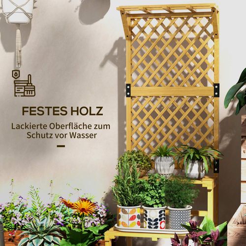 Étagère à Plantes En Bois à 2 Niveaux Avec Treillis, Pour Jardin Et Terrasse 60x50x166 Cm Jaune