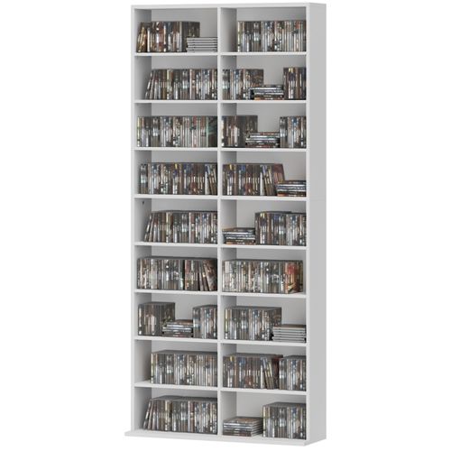 Meuble Cd Dvd Blu-ray Modulable Blanc, Rangement Jusqu’à 640 Cds, 78,5x24x175 Cm