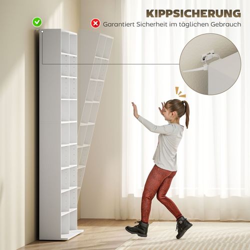 Meuble Cd Dvd Blu-ray Modulable Blanc, Rangement Jusqu’à 640 Cds, 78,5x24x175 Cm