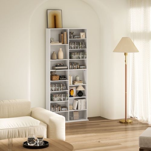 Meuble Cd Dvd Blu-ray Modulable Blanc, Rangement Jusqu’à 640 Cds, 78,5x24x175 Cm
