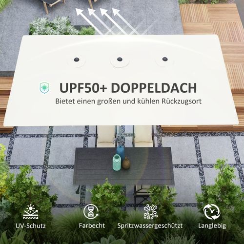 Parasol Double à Manivelle Crème 451x264 Cm Aluminium Et Polyester Uv50+