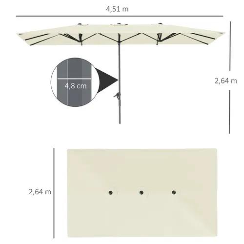 Parasol Double à Manivelle Crème 451x264 Cm Aluminium Et Polyester Uv50+