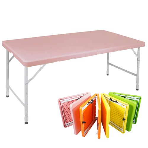 Table Pliante Robuste Portable 125 Cm, Hauteur Réglable, Rose