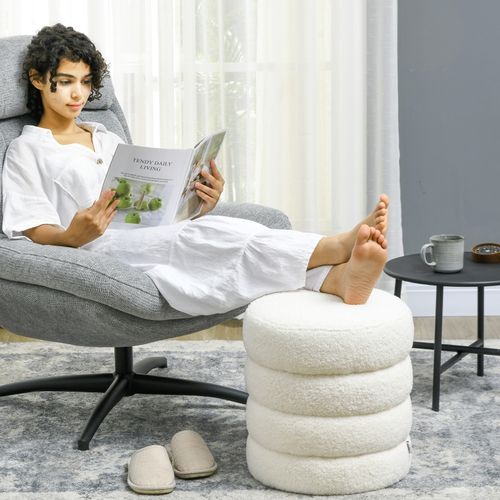 Pouf Rond Avec Coussin Rembourré, Repose-pieds élégant Crème D.40 Cm