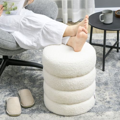 Pouf Rond Avec Coussin Rembourré, Repose-pieds élégant Crème D.40 Cm