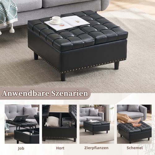 Pouf Coffre De Rangement Relevable En Pu Noir Pour Salon Et Chambre