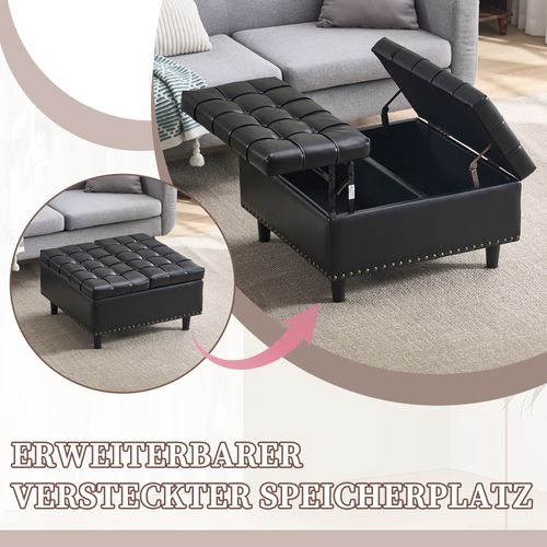 Pouf Coffre De Rangement Relevable En Pu Noir Pour Salon Et Chambre