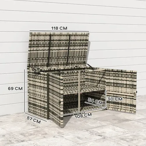 Coffre De Rangement Rattan 350l Avec 2 Niveaux Et Couvercle Pour Jardin