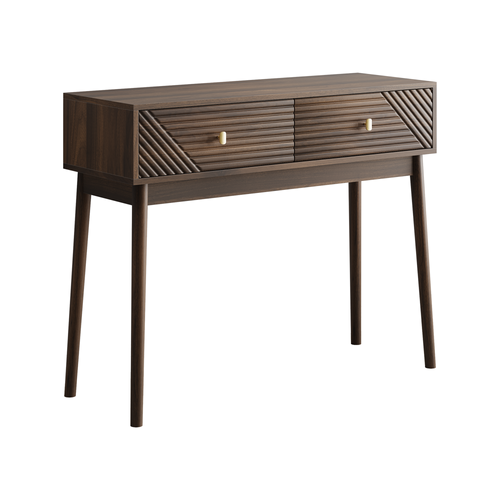 Console Mid-century Modern Avec Tiroirs Et étagères Ouvertes, Noyer
