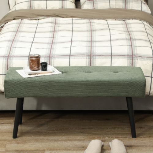 Banc Rembourré En Velours Côtelé - Vert