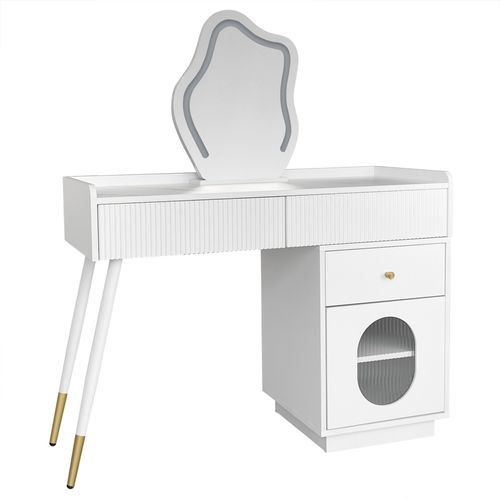 Coiffeuse Blanche Avec LED, 3 Tiroirs Et 1 Porte Pour Chambre