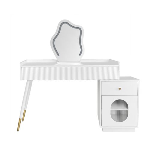 Coiffeuse Blanche Avec LED, 3 Tiroirs Et 1 Porte Pour Chambre