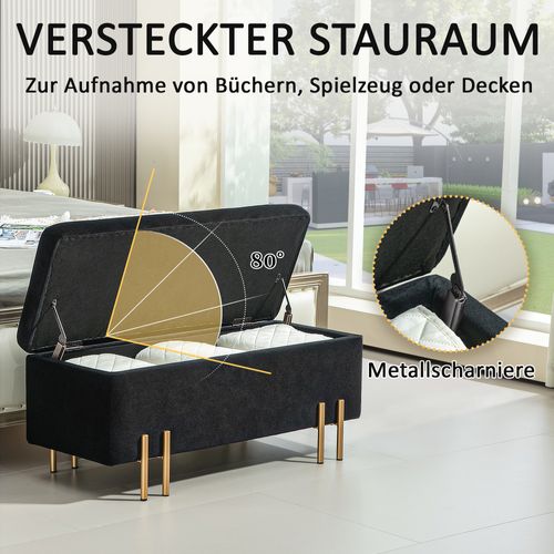 Banc Coffre En Tissu Avec Rangement Et Pieds Métal 100 Cm - Noir