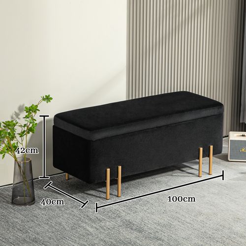 Banc Coffre En Tissu Avec Rangement Et Pieds Métal 100 Cm - Noir