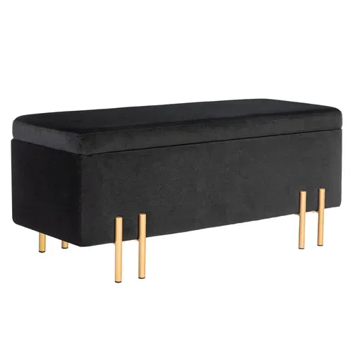 Banc Coffre En Tissu Avec Rangement Et Pieds Métal 100 Cm - Noir