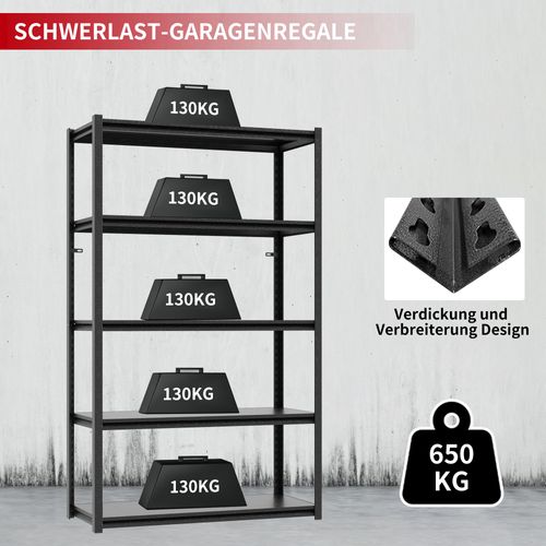 étagère Métallique Industrielle 5 Niveaux 650kg, Réglable, H160×b80×t40cm