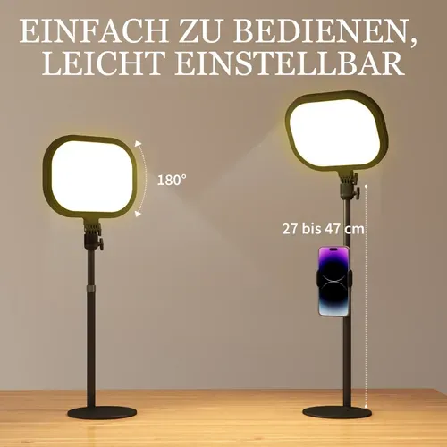 Lampe De Table LED Avec Support Téléphone, 5 Couleurs Et 10 Intensités, Métal Noir