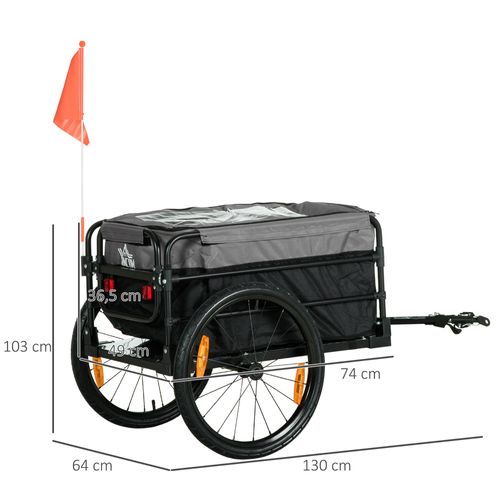Remorque Vélo 2-en-1 40 Kg Transformable En Chariot Avec Roues 20"