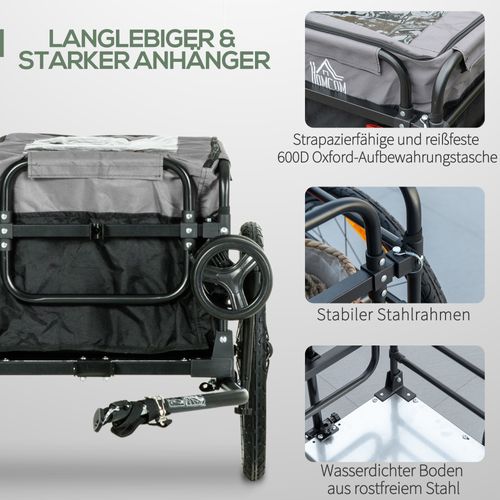 Remorque Vélo 2-en-1 40 Kg Transformable En Chariot Avec Roues 20"