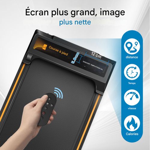 Tapis de marche compact inclinable 2,4° pour maison et bureau, silencieux LED, Télécommande