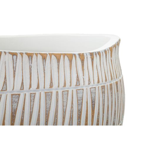Cachepot Moderne Stiky En Résine D. 26x20,5 Cm Décor Géométrique Doré Et Blanc