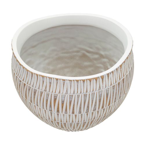Cachepot Moderne Stiky En Résine D. 26x20,5 Cm Décor Géométrique Doré Et Blanc