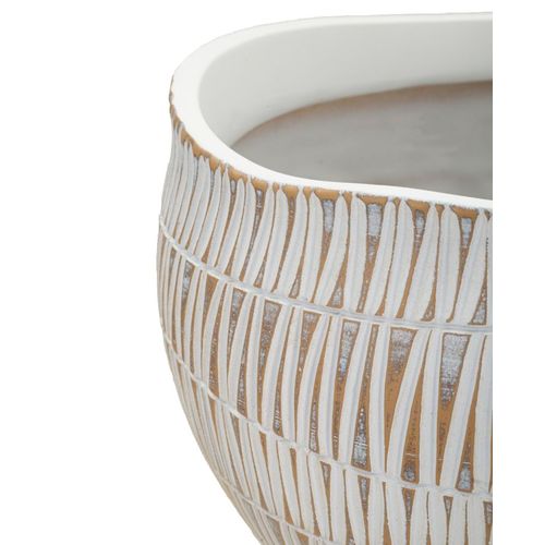 Cachepot Moderne Stiky En Résine D. 26x20,5 Cm Décor Géométrique Doré Et Blanc