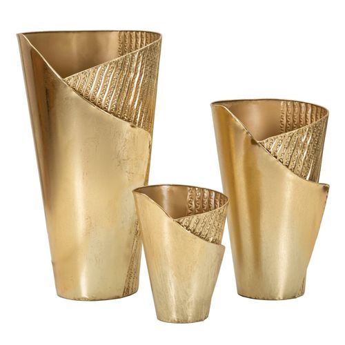 Set 3 Vases Dorés En Métal Design élégant Pour Décoration Intérieure