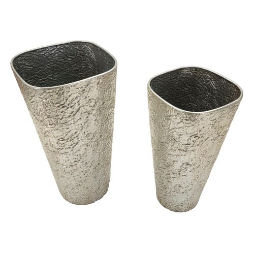 Lot De 2 Grands Vases Déco En Métal Argenté Design Moderne D.41-35 Cm
