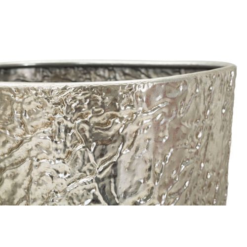 Lot De 2 Grands Vases Déco En Métal Argenté Design Moderne D.41-35 Cm