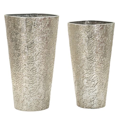 Lot De 2 Grands Vases Déco En Métal Argenté Design Moderne D.41-35 Cm