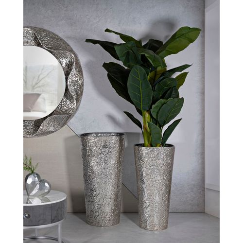 Lot De 2 Grands Vases Déco En Métal Argenté Design Moderne D.41-35 Cm