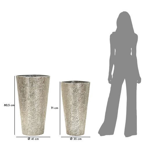 Lot De 2 Grands Vases Déco En Métal Argenté Design Moderne D.41-35 Cm
