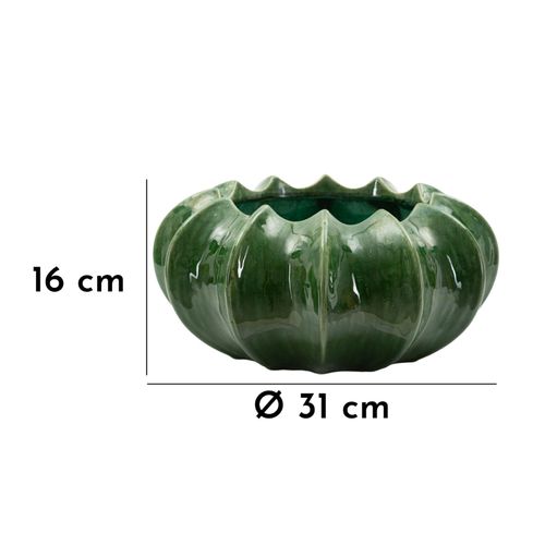 Cache-pot Cactus En Céramique Vert Brillant D.31x16 Cm Décoratif