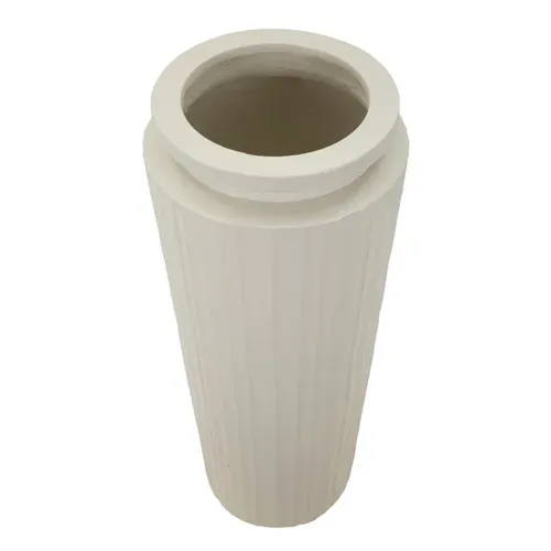 Vase Haut D.32x80 Cm En Mgo Crème Design Moderne Nervuré