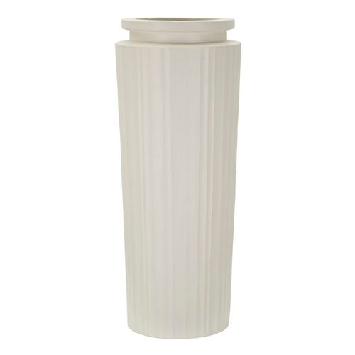 Vase Haut D.32x80 Cm En Mgo Crème Design Moderne Nervuré