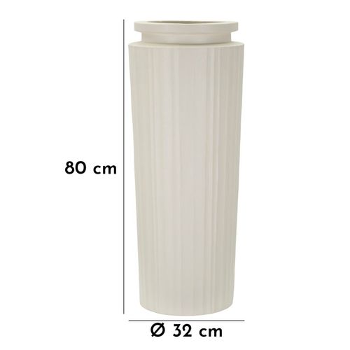 Vase Haut D.32x80 Cm En Mgo Crème Design Moderne Nervuré