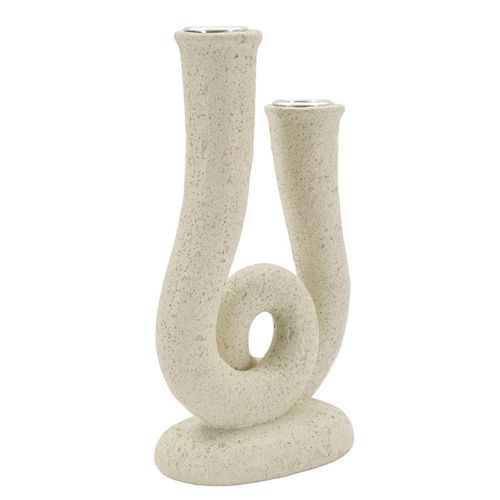 Bougeoir Moderne En Résine Crème 12x7x20 Cm Style Sculptural