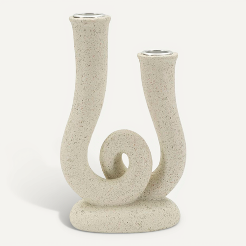 Bougeoir Moderne En Résine Crème 12x7x20 Cm Style Sculptural
