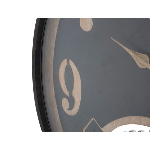 Horloge Murale Industrielle D.67 Cm Métal Noir Et Mdf Marron Avec Décor Engrenages